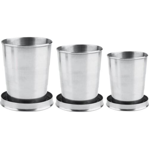 Stainless Steel Folding Cup With Keychain Camping Folding Cup With Lid Portable Drinkware Traveling Outdoor Collapsible Cups