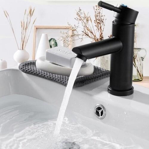304 Stainless Steel Basin Faucet Brushed Black Bathroom Faucet Sink Tap Hot&Cold Mixer Water Crane Taps Deck Mounted
