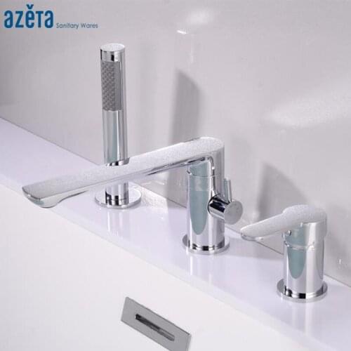 Azeta Modern Chrome Brass Bathtub Faucet Three-piece Bathroom Shower Mixer Tap With Rainfall Shower Hand Bathtub Tap AT3701