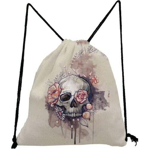 Halloween Floral Skull Drawstring Bags Party Gift Unisex Backpack Reusable Women Storage Bag Child Book Bag Shoe Pocket Portable