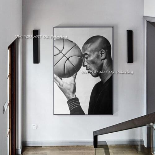 Super Basketball Star Kobe Bryant Commemorative Canvas Paintings Black and White Wall Art Picture for Boy Bedroom Home Decor