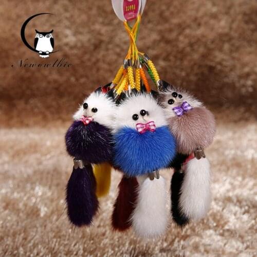Newowlbie Copenhagen mink fur Mini fox ornaments Upscale car ornaments Keychain women Bag pendant jewelry Creative doll