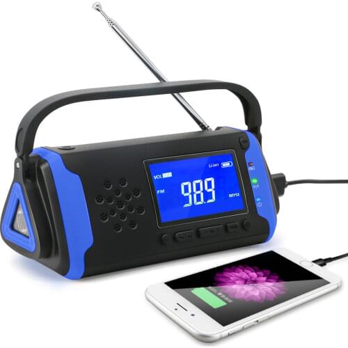 Outdoor Radio Digital LCD Display Portable Emergency Power Supply Hand Crank Solar Charging Radio FM/AUX Speaker Music Player