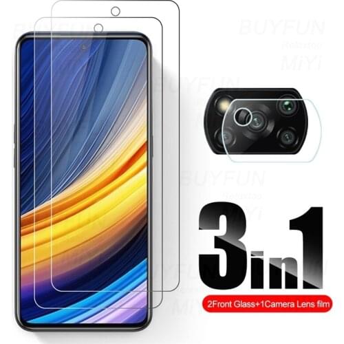 1-To-3 Protective Glass for Xiaomi Mi Poco X 3 X3 NFC F3 GT M3 Pro 5G Glass Screen Camera Protectors Pocco Poko Little F2 Pro F1