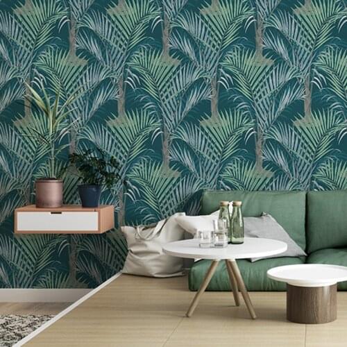 Green Plant Palm Leaves Tropical Rainforest Tree Non-woven Wallpaper For Living Room Bedroom Dining Room Decor Wall Paper Rolls