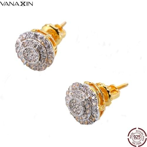 925 Silver Earrings for Women Clear AAA Cubic Zircon Stud Earrings Gold/Silver Color Two Tone Bling Bling Stud Earring