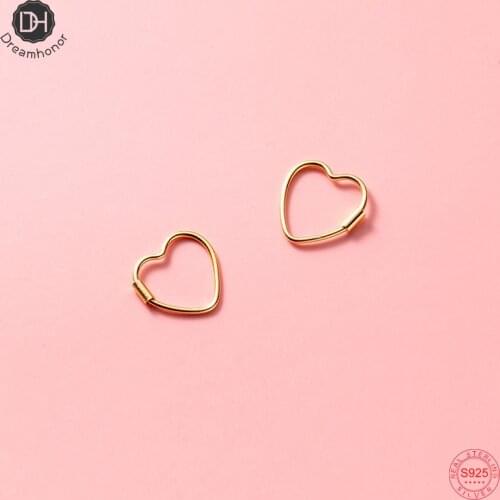 Dreamhonor Fashion Simple 14K Gold Plated Heart Lovely Clip Earrings For Girls Gifts 925 Sterling Silver Jewelry