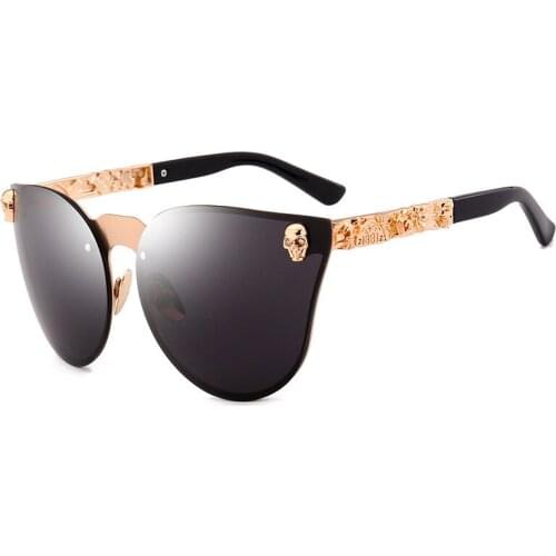 Rose Gold Sunglasses Women Skull Mirror Diamond Brand Designer Metal Frame Sun Glasses Mirror Flat Lens Lunettes de soleil