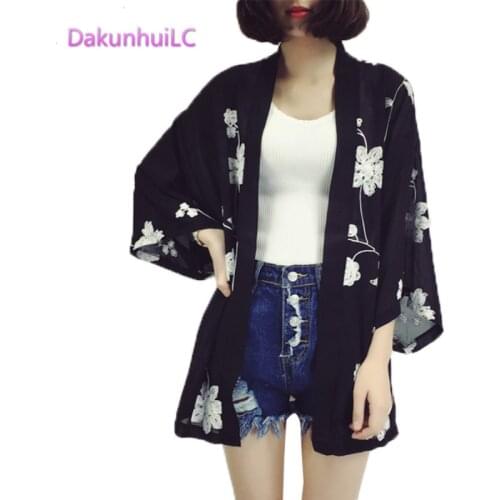 DakunhuiLC Embroidery Floral Kimono Cardigan Women Summer Beach Chiffon Cardigan White Blue Pink Black Loose Cardigan Female