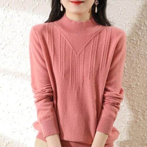 100% Pure Wool O-neck Sweater Women Winter Autumn Long Sleeve Loose Size Bottoming Tops Female Solid Casual Warm Knit Pullovers
