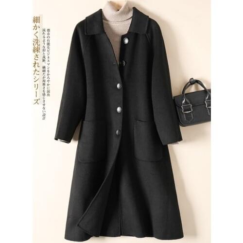 Double sided cashmere coat womens 2021 new high-end temperament black thickened pure cashmere wool coat