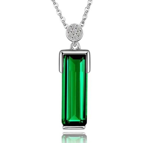 Emerald gemstones green crystal pendant necklaces for women zircon diamond white gold silver color choker jewelry party gifts