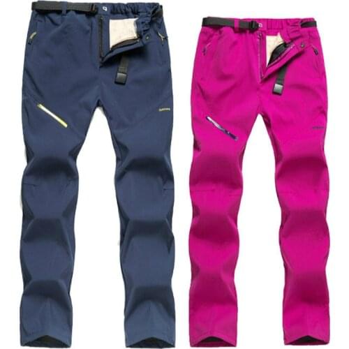 Winter Women Men Thick Elastic Hiking Trousers Warm Fleece Ski Pants Outdoor Sports New Waterproof Pant Trekking Camping Fishing