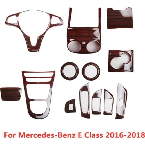 13pcs Set Car Interior Styling Gear Panel Cover Rear Side Outlet Moulding Trim for Mercedes-Benz 2016-2018 Wood Grain