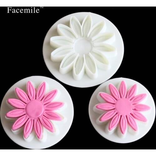 3 Pcs/set Veined Sunflower Daisy Gerbera Flower Fondant Cake Cookie Plunger Cutter 01064 Gift