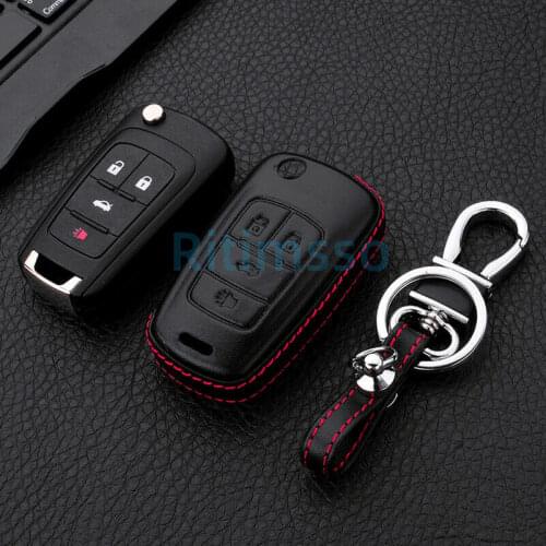 4 Buttons Premium Leather Car Key Fob Cover Case For Chevrolet Chevy Cruze Malibu Equinox For Buick Encore Regal For GMC Terrain