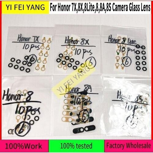 5Pcs Original For Huawei Honor 7X 8X 8 lite 8A 8S Rear Camera Glass Lens Back Glass Cover Bezel With Adhesive Sticker
