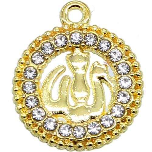 6pcs New Arrival Gold Silver Color Islam Muslim Islamic Crystal Pendants God Allah Charm Rhinestone Pendant Jewelry Ramadan Gift