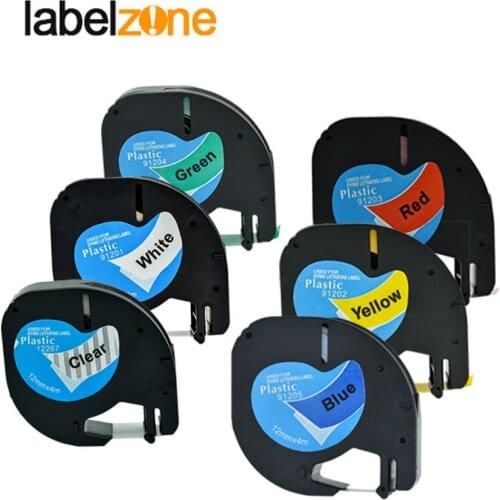 6pcs MIX Color Dymo letratag tape 12267,91201,91202,91203,91204,91205 plastic label tape for dymo label printer