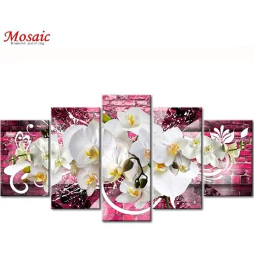 5pcs Full Square/Round Drill 5D DIY Diamond Painting "Orchid peony lily" Multi-picture Combination Embroidery 5D Gift