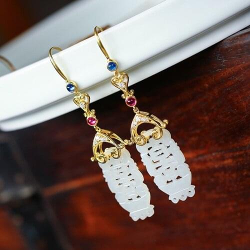 Bastiee 925 Sterling Silver Earrings Earings Fashion Jewelry Jade Golden Plated Korean Earrings Dangle Earrings