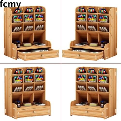 Wooden Desk Organizer Multi-Functional DIY Pen Holder Box Desktop Stationary Home Office Supply Desktop Storage Rack
