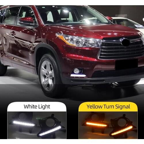 2Pcs LED DRL For Toyota Highlander 2014 2015 2016 2017 Daytime Running Lights Daylight Fog Lamp cover Fog light Turn signal