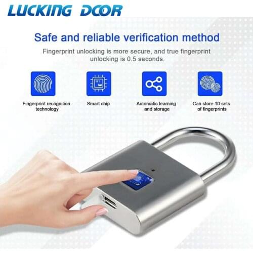 LUCKING DOOR USB rechargeable door lock Keyless Fingerprint Lock fingerprint smart padlock quick unlock Zinc alloy metal