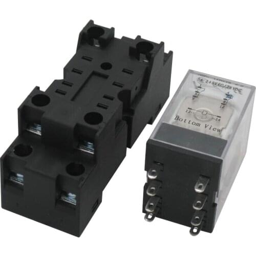 Taiss/AC 220V Coil Electromagnetic Power Relay 5A 2DPT 8 Pins 2NO+2NC MY2NJ HH52P with YJF08A-E Socket Base YJ2N-GS