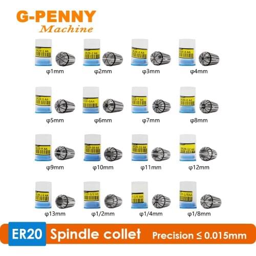 G-PENNY Machine Spindle Collet ER20 Precision 0.015 Collet 1-13mm,1/4,1/8,1/2mm Collet for CNC Milling lathe tool and spindle