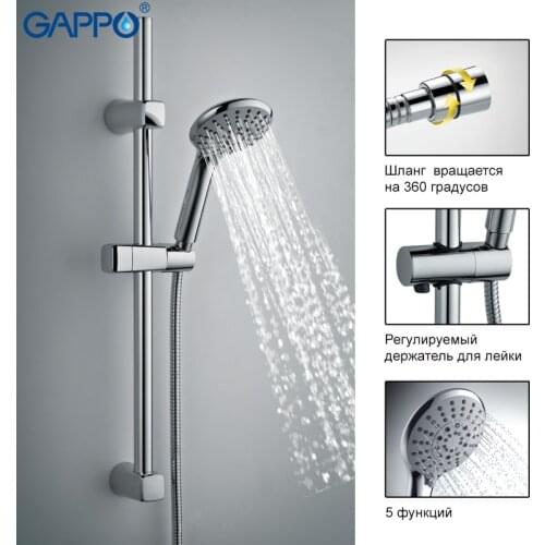 GAPPO 1Set High quality Wall Mounted Hand Shower set Stainless steel Slide Bar with 5Mode hand held shower in 1.5M hose GA8006