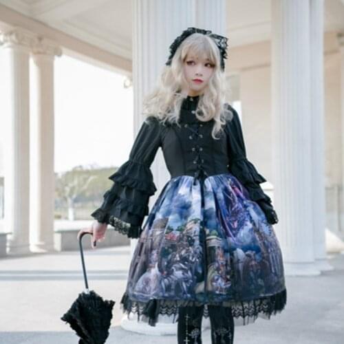 Gothic vintage sweet lolita dress palace lace bowknot printing princess victorian dress kawaii girl gothic lolita jsk loli cos