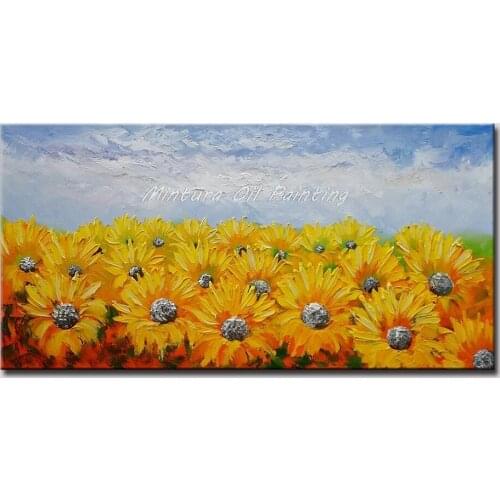 Mintura Oil paintings on canvas handmade Acrylic Canvas Living Room A field of Sunflowers Canvas Paintings Wall Art No Framed
