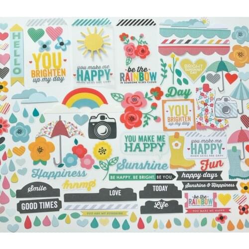 130pcs PVC+Paper Happy Life Cardstock Die Cut Shape for Scrapbooking Happy Planner/Card Making/Journaling Project Craft