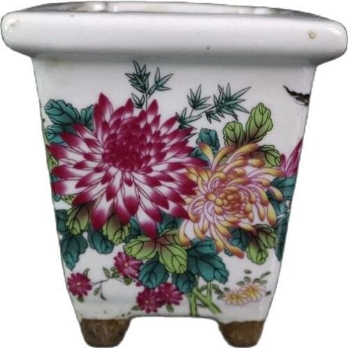 Chinese Old Porcelain Pastel Flower Pattern Square Flowerpot