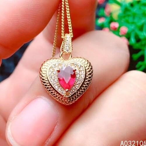 KJJEAXCMY fine jewelry 925 sterling silver inlaid Natural ruby Women elegant lovely heart Chinese style gem pendant necklace sup