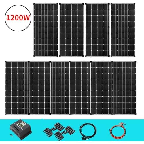 1000w Solar panel kit 1200w solar battery charger Off-grid plate Photovoltaic for home RVs trailers boats sheds