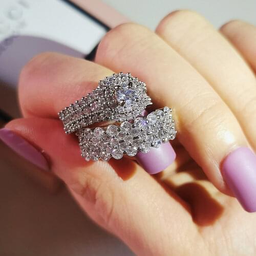 Original 925 Sterling Silver Wedding Rings Set Band Ring For Women Engagement Bridal Fashion Jewelry Finger R6007