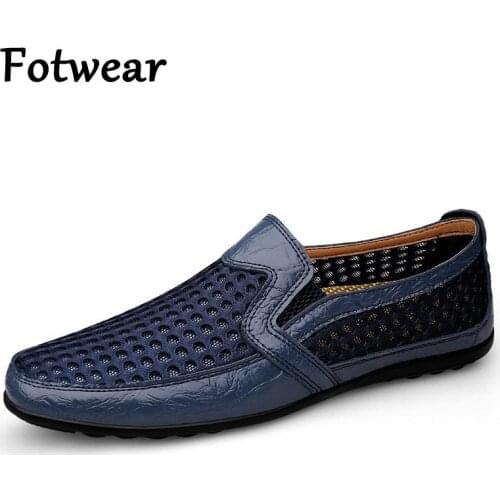 Summer Breathable Sneakers Men Big Size Casual Shoes Genuine Leather Slip On Loafers Driving Shoes Outdoor Jogging Trainer Shoes