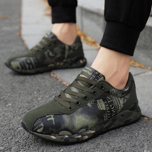 Fashion Men Casual Shoes Light Breathable Mesh Shoes Men Sneakers Lace-Up Camouflage green Outdoor Walking Mans Footwear