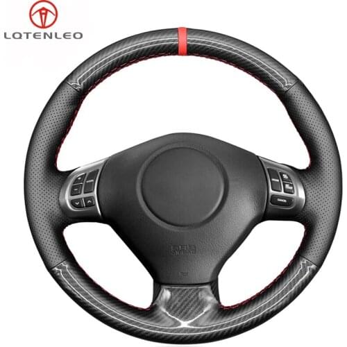 LQTENLEO Black Leather Carbon Fiber Car Steering Wheel Cover For Subaru Forester 2008-2012 Impreza 2007-2014 Legacy Outback 2006