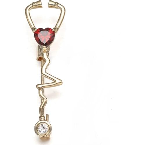 Heart Stethoscope Pin Rhinestone Heartbeat Brooch Metal Lapel Nurse GIft Medical Jewelry Wholesale