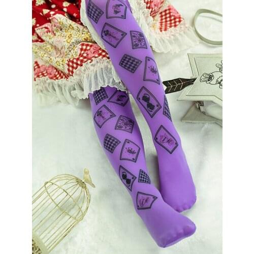 Sweet pink Lolita Poker print thigh-high 100D Velvet fashion japanese Sweet lolita stockings