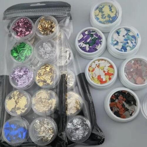 10 Box Set Gold Silver Irregular Aluminum Foil Paper Nail Art Sticker Irregular Mica Slice 3D Glitter Manicure UV Gel Polish
