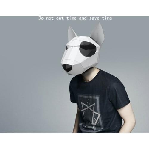 Pre Cut Paper Mask 3D Bull Terrier Halloween Costume Cosplay DIY Paper Craft Model Mask Christmas
