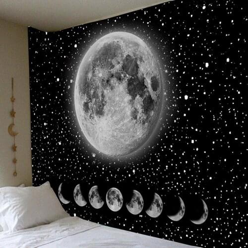Star Moon Tapestry Wall Hanging Black Tapisserie Murale Large Wall Cloth Starry Blanket