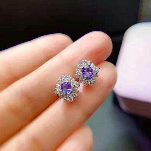 Natural Tanzanite Simple S925 Pure Silver Ear Studs Fine Fashion Charming Jewelry For Women Free Shipping MeibaPJFS