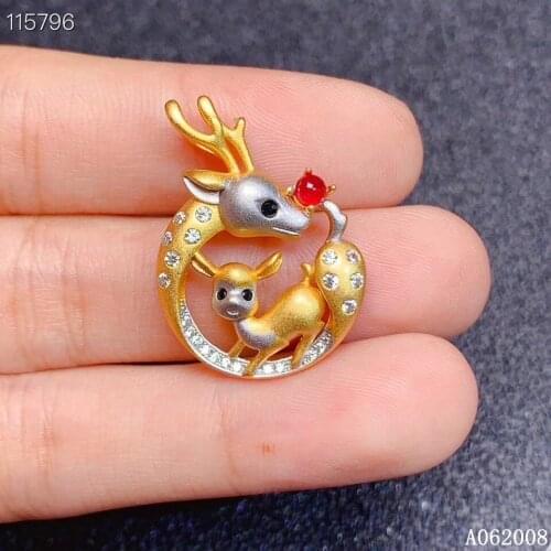 KJJEAXCMY fine jewelry 925 Silver inlaid Natural ruby Gemstone vintage necklace lovely deer ladies pendant support check