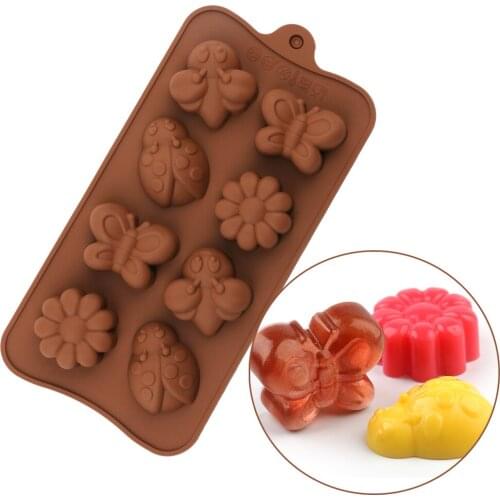 Silicone 8 Holes Small Insect Flower Fondant Cake Mold Handmade Soap Chocolate Ice Tray Mold DIY Baking Tools Cake decorating