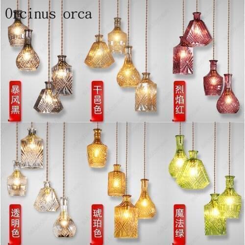 Modern simple retro lighting creative personality cafe restaurant bar bar color glass hanging Lamp Art